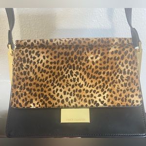 Vince Camuto shoulder cross body bag adjust straps black gold and animal print